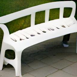 generated: a white plastic bench with a high arched back #2